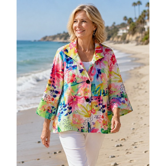 Ali Miles Jackets & Blazers - Ali Miles Artsy Floral Wire Collar Button Front Jacket XL 1X NWT Art to Wear